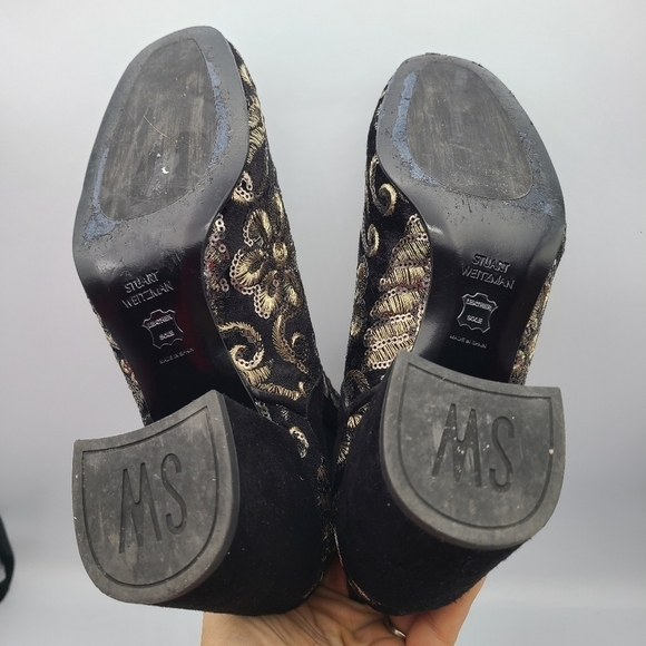 Stuart Weitzman Women's Sz 6.5 M Mediate Sequins Embroidered Metallic Bo… - Picture 10 of 11